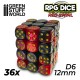 36x Dadi D6 12mm - Rosso Marmo